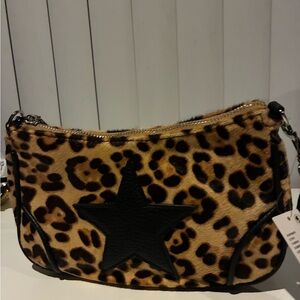 Leopard Print Shoulder Bag with Black Star Accent-